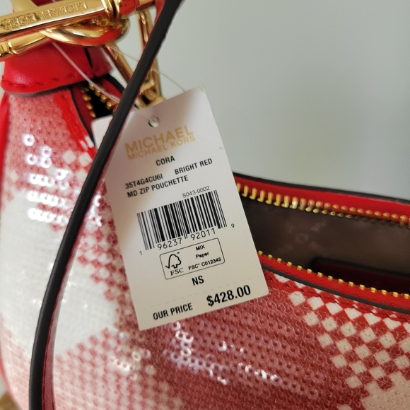 NWT Michael Kors Red Cora Sequin Women's Bag - Picture 4 of 8